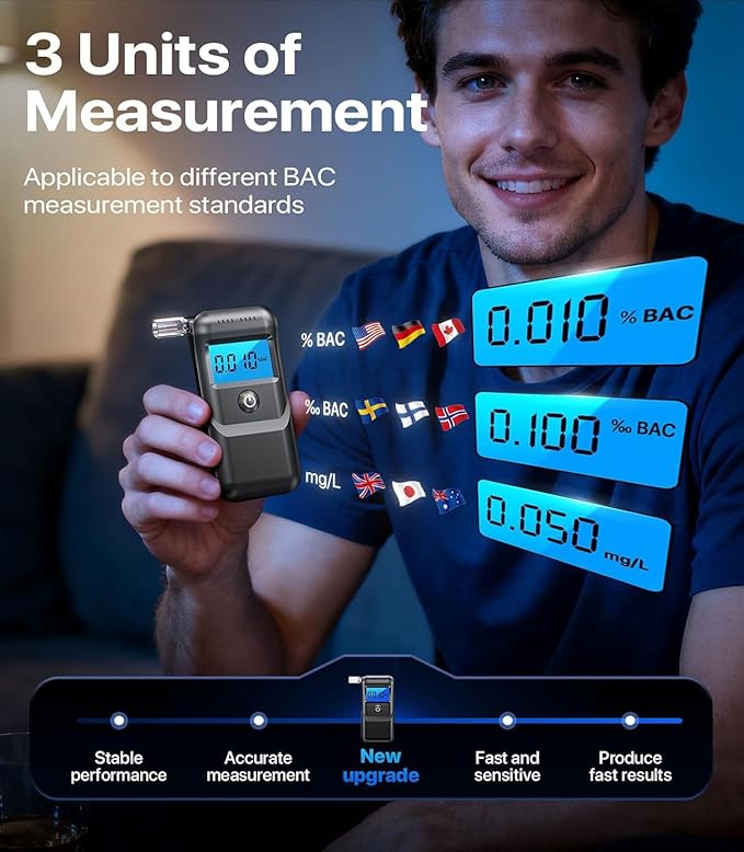 Breathalyzer, Alcohol Breathalyzer Tester with LCD Digital Display, Portable Breathalyzer for Home and Party Use (Includes 10 Mouthpieces)