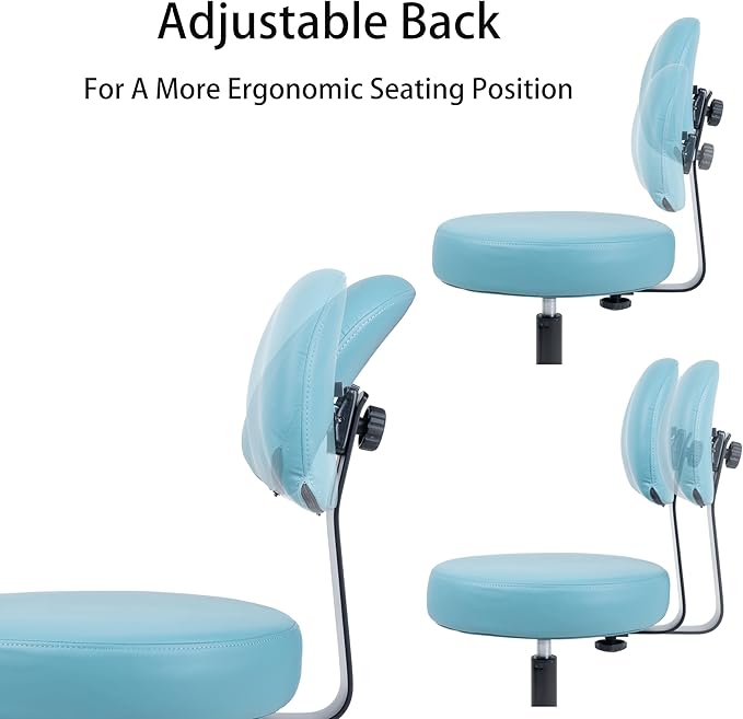 TAKE UR SEAT® Economical Multi-Purpose Medical Spa Drafting Stool with Adjustable seat and Back Height. Advanced Fabric seat Cover is Easy to Clean. Glide (Med. Bench Height Blue)