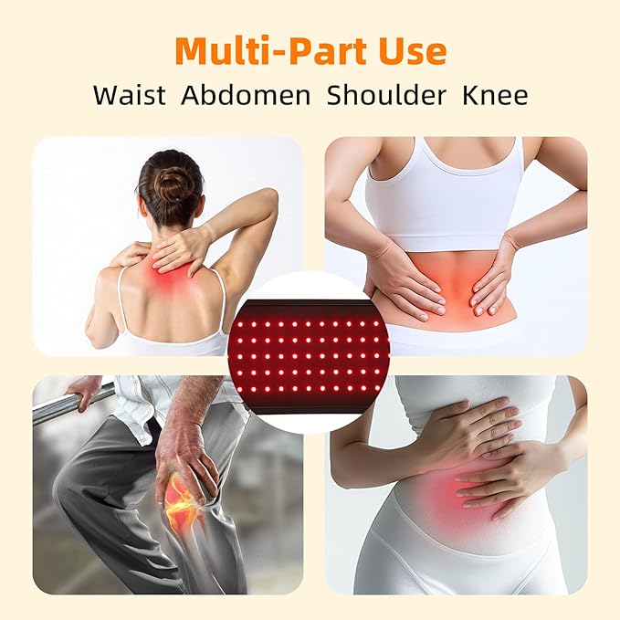 Red Light Therapy Belt 80 Beads, Infrared Heating Belt, 660nm & 850nm, 5 Intensity Levels, Timer, USB Powered Waist Wrap for Back, Belly & Muscle Relief