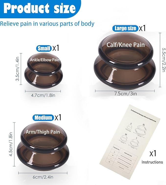 3Pcs Cupping Therapy Set-Professional Silicone Cupping, Suitable for Facial Body Massage/Deep Myofascial Release/Pain Relief/Muscle Relaxation & More (Black,3pcs)