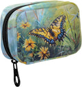Fustylead Beautiful Butterfly and Yellow Cornflower Oil Painting Pill Organizer Travel Bag, Small Portable Pill Case Cute for Vitamin Fish Oil Supplements Medicine Organizer with Zipper