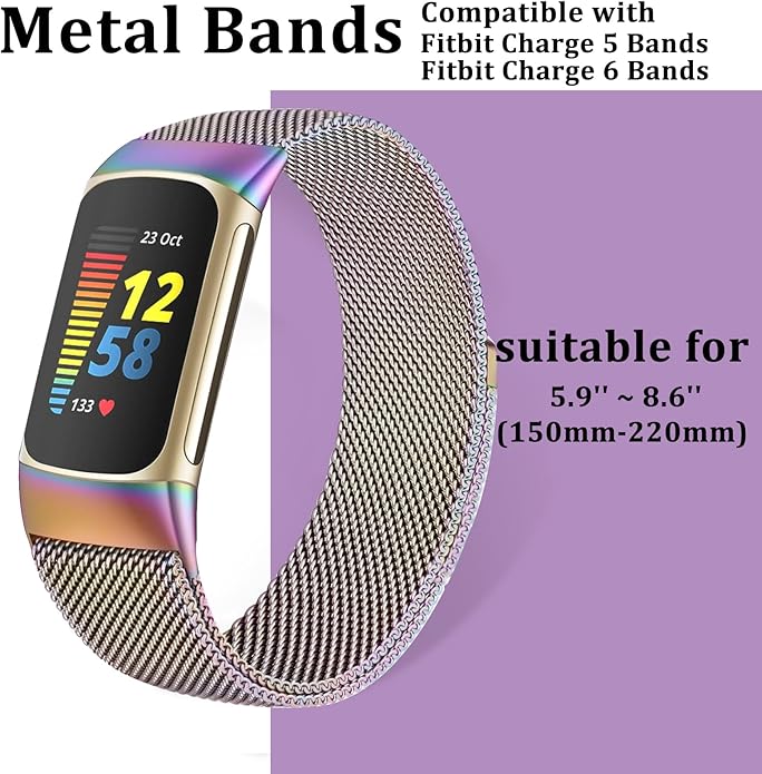 surundo Compatible with Fitbit Charge 6/Charge 5 Bands for Wmen Men, Metal Mesh Milanese Loop Adjustable Strap Replacement for Fitbit Charge 6/Charge 5 Advanced Fitness & Health Trackers