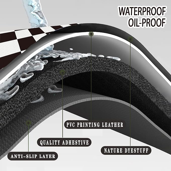 Bulijojo Buffalo Plaid Anti Fatigue Kitchen Floor Mats Set of 2 Waterproof Kitchen Sink Runner Rug Standing Mat Cushioned Kitchen Rugs Comfort Doormat 17"x47"+17"x30" Black