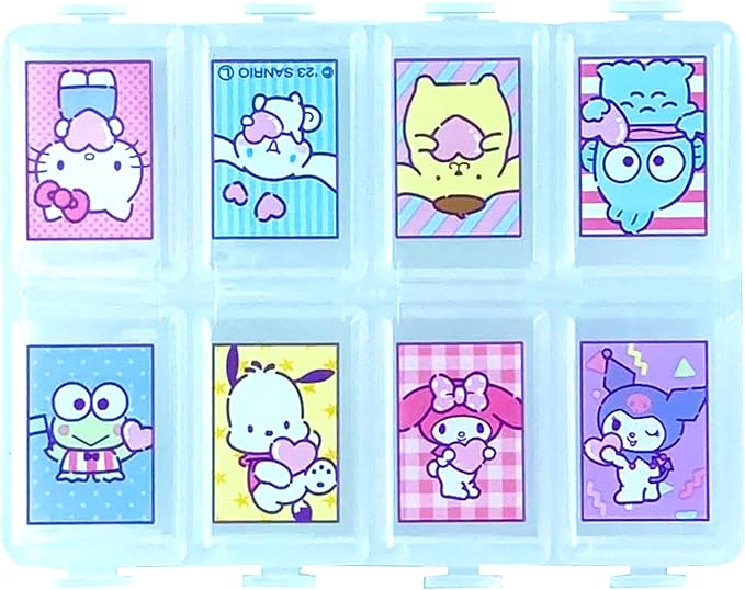 Kawaii Character Travel Pill and Accessories Organizer - Kitty, Cinnamo-roll, Little Twin Stars, and My Melody Pocket-Size (8 Poket Case x 2 Pack)