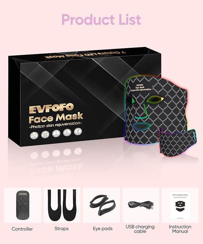 Red Light Therapy Mask for Face and Neck, 7-Color LED Face Mask Light Therapy with 850nm NIR -Professional Red Light Therapy for Face, Skin Rejuvenation, Anti-Wrinkle & Firming at Home