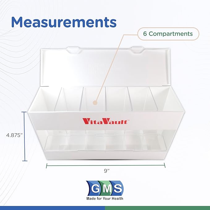 VitaVault Six Compartment Pill Organizer for Medication,s Vitamins, and Supplements with Filler Funnel