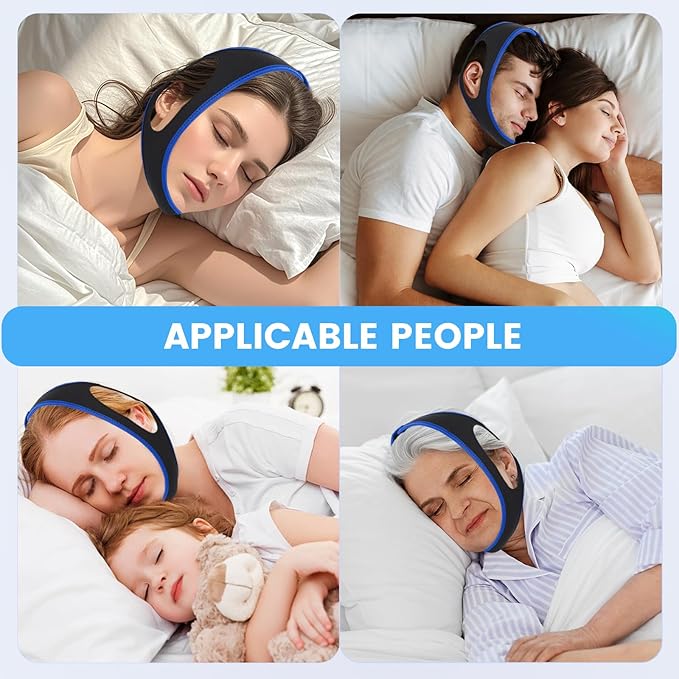 Snoring Chin Strap Comfortable Universal Snoring Devices Adjustable Effective Stop Snoring Sleep Snore Reducing Aid for Women and Men (Blue)