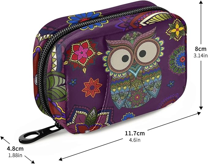 Ollabaky Mandala Floral Owl Pill Organizer Travel Pill Cases Bag Portable Pill Container 7 Days Pill Box Organizer Vitamin Supplement Holder with Zipper for Family Business