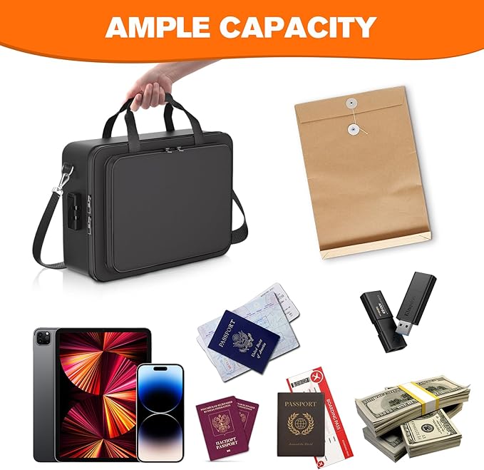Fireproof Document Box, Fire Proof Safe For Home Documents, Fire Safe Document Box - 5500°F With a Password and Convenient Shoulder Strap, Upgraded Capacity , Suitable for Important Documents(Soft)