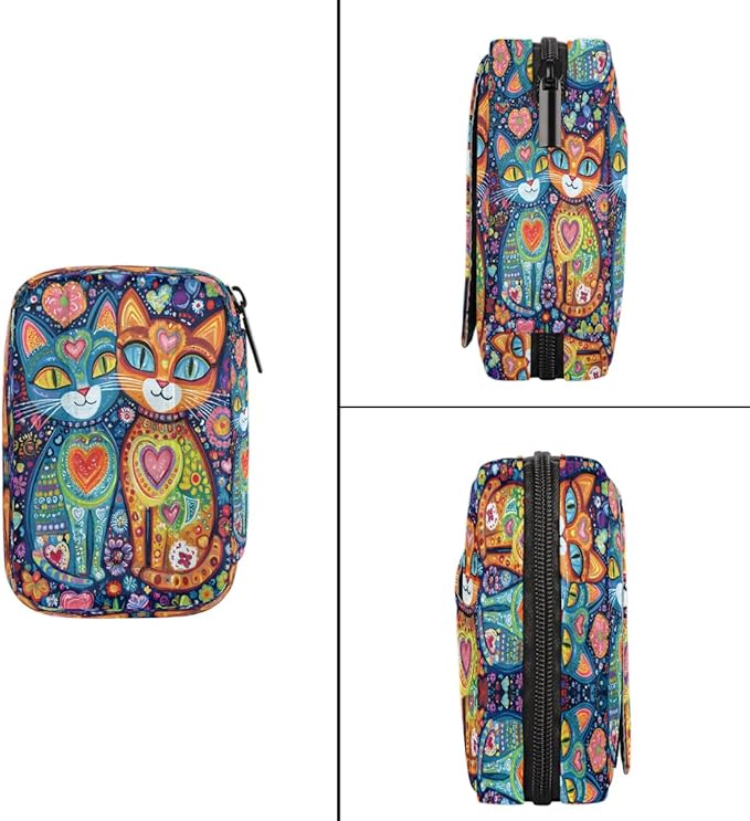 Abstract Cat Ethnic Pill Case Travel Pill Organizer Weekly 7 Day Portable with Zipper Medicine Box Pill Case for Vitamins, Birth Control,Fish Oils,Medication, Supplements
