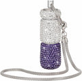 Dual-Compartment Small Pill Holder Keychain Bling Pill Container with Key Chain Travel Pill Organizer Medicine Box for Women (White+Purple)