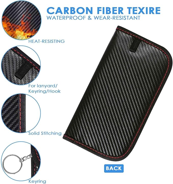 2 Pack Faraday Bags for Key Fob Cell Phone, 8.3x4.3in Faraday Pouch Car Keys RFID Signal Blocking Holder, Waterproof Keyless Entry Blocker Protector, Anti-Theft Security Cage Case, Carbon Fiber