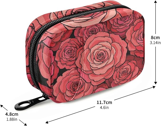 Cute Cartoon Flower Rose Red Pill Bags with Detachable Compartments Attachable Small Pill Organizer for Purse