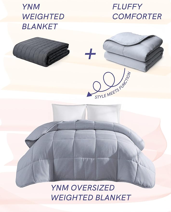 YnM Weighted Blanket King/CA King 15lbs, The Heavy Oversized Weighted Comforter, Warm & Fluffy Throw (Neutral Grey, 15lbs, 104" Lx90 W)