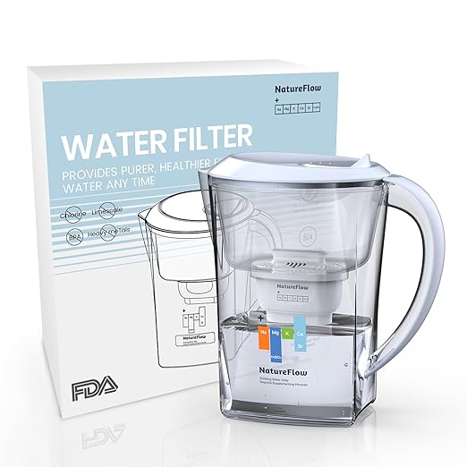NatureFlow Water Filter Pitcher 3.5L, 5-Pack Filters, BPA-Free & SGS Certified, Removes 36 Harmful Substances Including Lead & Chlorine, Improves Taste and Softens Tap Water