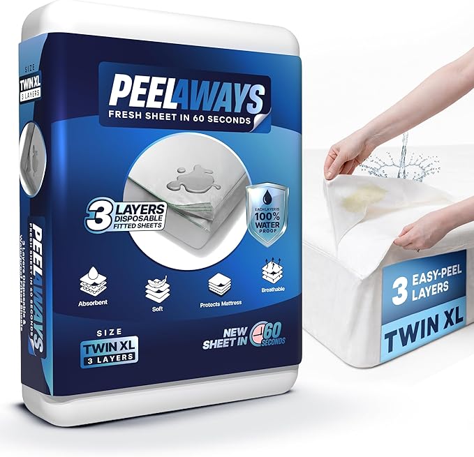 Peelaways Waterproof Disposable Bed Sheets – As Seen On Shark Tank | 3-Layer Absorbent Wellness Sheets for Elderly, Homecare, Hospital Use and Travel