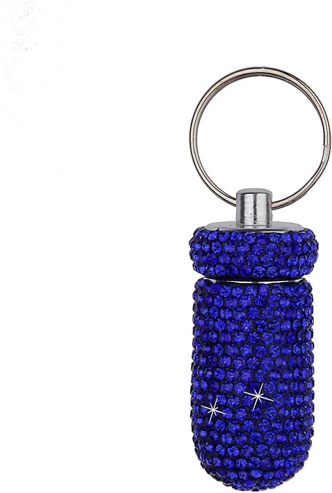 1PCS Bling Crystal Rhinestone Portable Pill Case Pill Container Waterproof Pill Holder with Keychain Glitter Travel Pill Box Small Medicine Dispenser Bottle Storage for Outdoor Camping Travel,H