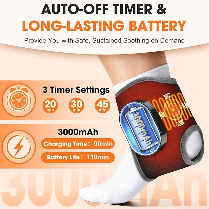 Ankle Massager for Pain Relief, Foot and Ankle Massage with Heat for Neuropathy, Cordless Ankle Heating Pad for Circulation Black