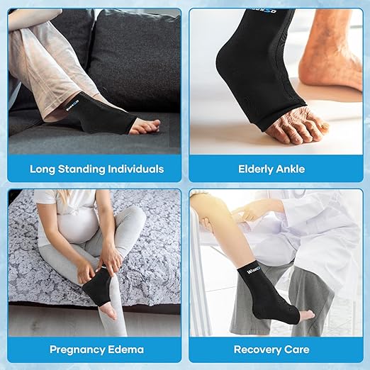 Ankle Ice Pack Wrap, Achilles Tendonitis Brace for Hot & Cold Compress, Resuable Ankle Ice Pack for Injuries, Swelling, Plantar Fasciitis, Sprained, Pain Relief (Black, 1 Pack)