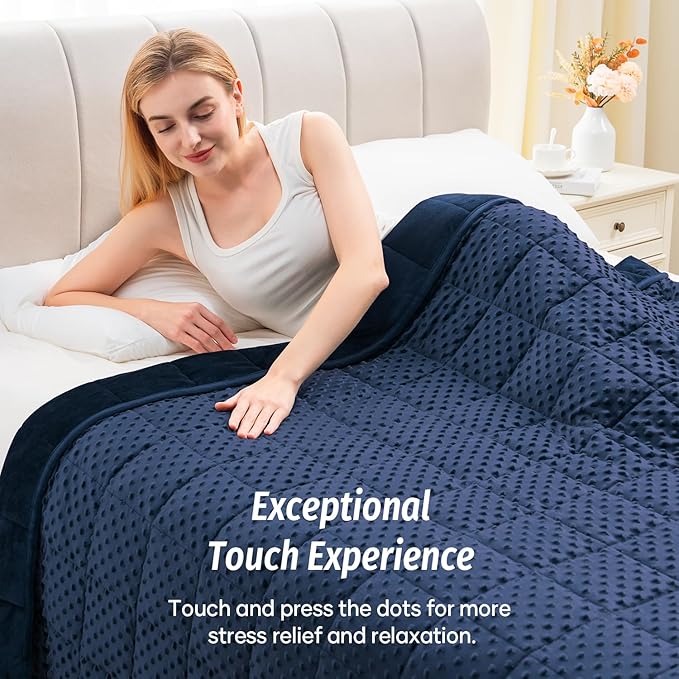 Wemore Minky Dot Weighted Blanket for Adults Twin Size 20 lb, Soft Heavy Blanket for Stress Relief and Sleep Promotion, Breathable Blanket for All-Season with Glass Beads, Navy Blue 60 x 80 inches