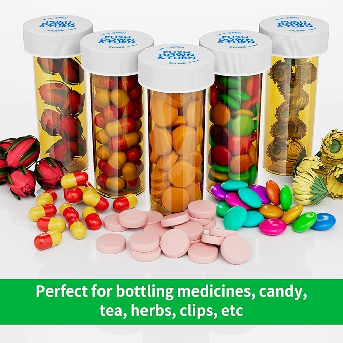 Empty Plastic Medicine Pill Bottles with Child Resistant Caps (12 Pack), 8 Dram Small Prescription Vial Medicine Containers Travel Pill Bottles Clear Pill Case Organizers