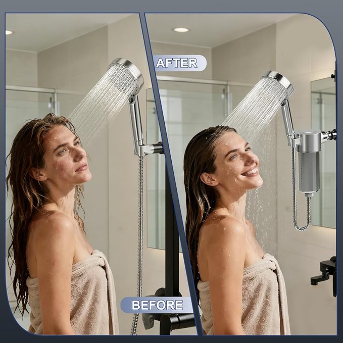 25+Stage Handheld Shower Water Filter with KDF 55 - Advanced Remove Heavy Metals and Chlorine, Leak-Proof Aluminum Design, Suitable for Sensitive Skin and Hair Care