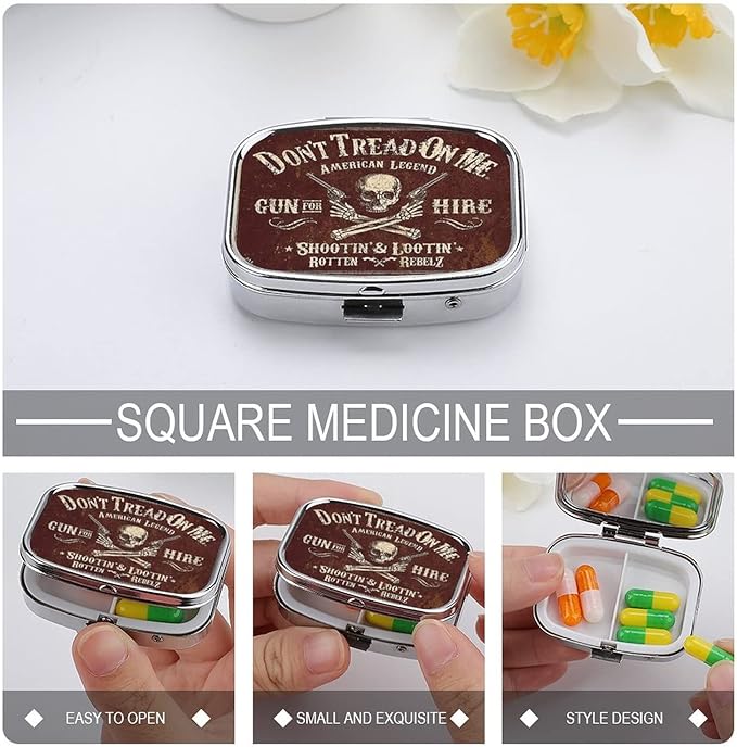Metal 2 Compartment Pill Organizer Travel Friendly Portable Compact Pill Box Cute Pill Case,for Pocket Wallets Daily Portable Medicine Vitamin Tablet Storage , samll, 20220813.0 Ounce