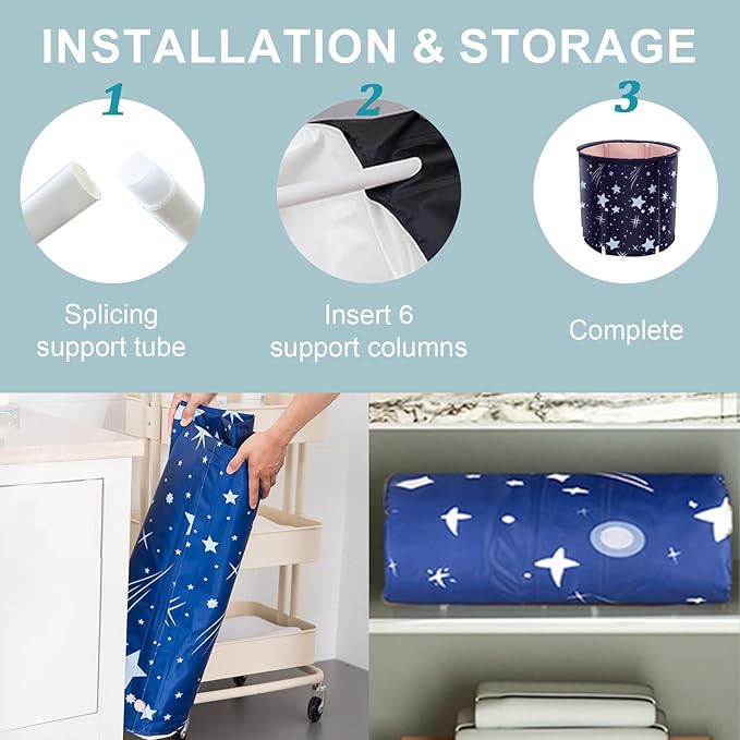STARBRILLIANT Portable Foldable Bathtub, Collapsible Adult Travel Bath Tub for Camping, Home & Spa, Space-Saving Storage, Durable PVC Material (Starry Sky B, 27inch)