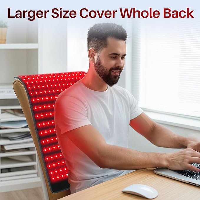 Comfytemp 24'' x 17'' Large Red Light Therapy Pad for Body, 320 LEDs Near Infrared Light Therapy Pad, 48W Light Wrap for Back Waist Joint Muscle, 660nm & 850nm
