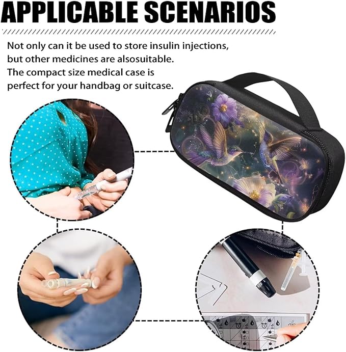 Hummingbird Bright Flowers Diabetic Supplies Storage Bag Portable Glucose Meter Carrying Case Insulin Pen Travel Carrying Case for Glucose Meters Diabetes Testing Kit