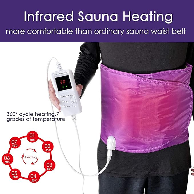 Electric Massager Sauna Belt 360 ° Whole Circle Heat Hot Belt Heating Massage Pad for Lower Back and Waist Pain Relief Deep Tissue,Body Shaper, Ab Workout (Purple)
