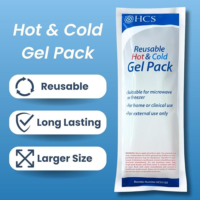 HCS Bulk Gel Ice Packs for Injuries, Reusable - Hot and Cold Pack for Pain Relief - Soft, Flexible Ice Pack, Reusable Gel Packs - Body Heat/Cold Compress - Freezer, Microwavable, 4x10in (24Pk)
