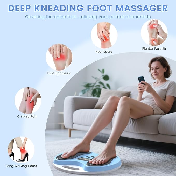 EMS Foot Massager for Neuropathy,NMES Foot Circulation Stimulator for Pain Relief, Plantar Fasciitis & Muscle Recovery,TENS Unit Muscle Stimulator with 4 Electrode Pads,10 Modes 20 Intensities