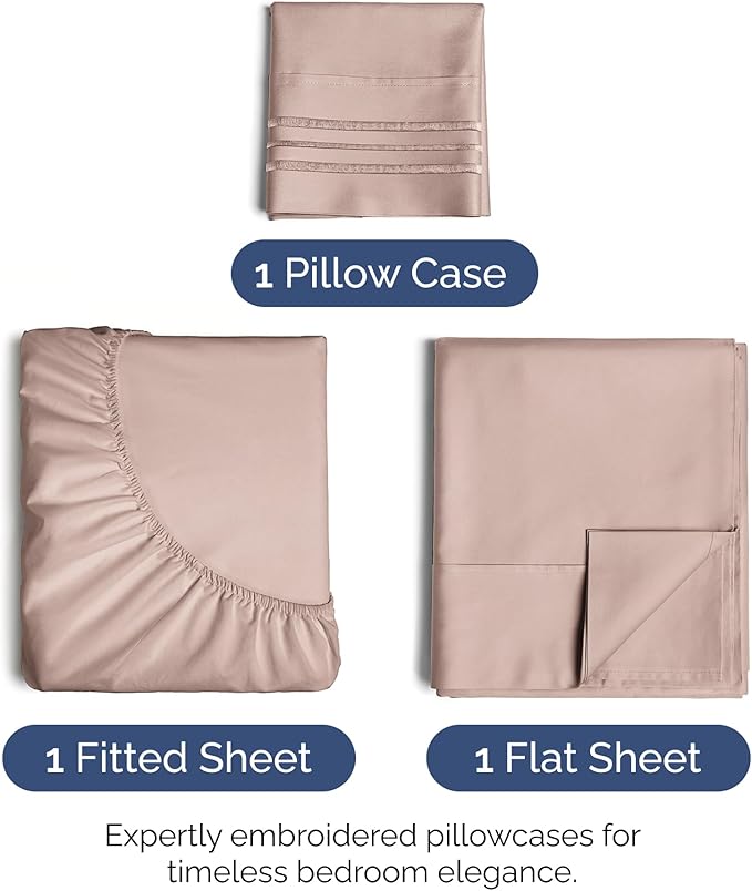 Twin Size 3 Piece Sheet Set - Extra Soft, Breathable & Cooling Sheets - Hotel Luxury Durable Bed Sheets for Women & Men - Deep Pockets, Easy-Fit & Wrinkle-Free Sheets - Dusty Pink Oeko-Tex Bed Sheets
