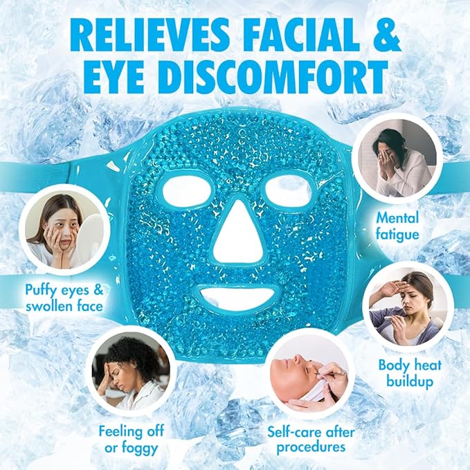 Perfect Remedy Face Ice Pack, Reusable Hot & Cold Ice Face Mask, Gel Compress for Helping with Puffy Eyes and aiding in Conditions of Swelling, Facial Spa Cooling Mask for Women and Men (Blue)