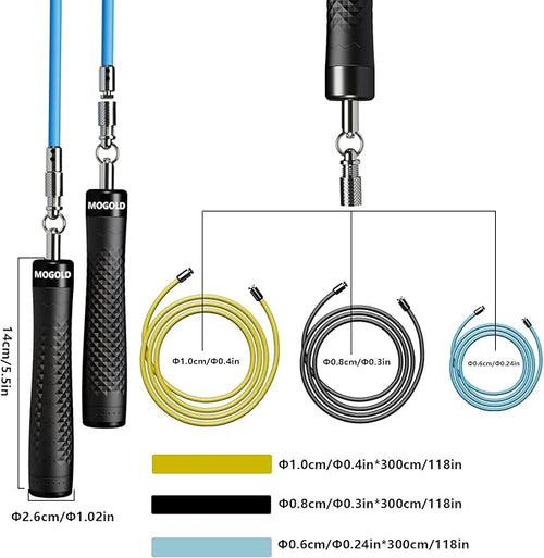 1/4 lb 1/2lb Weighted Jump Rope Set, 3 PVC Rope Cords 118in, Anti-Slip Handles with Quick Release, Carrying Case, Black