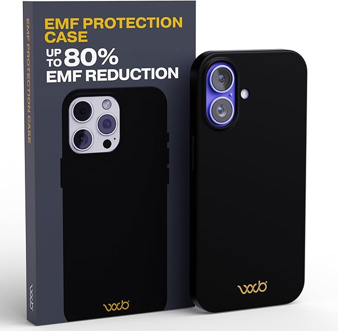 WAVEBLOCK EMF Protection Silicone iPhone Case, Radiation Blocker Cell Phone Case, 5G Shield Reduction, Lightweight, USA Patented and Tested in FCC Lab, iPhone 16 Black