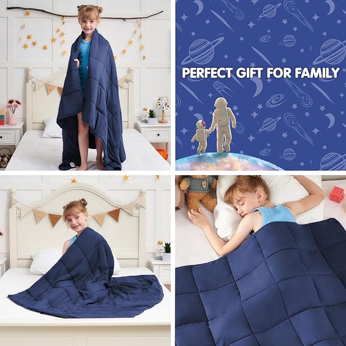 Weighted Blanket Kids (7lbs, 40"x60" Throw Size) - Cooling and Breathable Heavy Blanket for 60-90lbs with Premium Glass Beads - Soft Thick Blankets for All-Season Sleeping Comfort - Navy