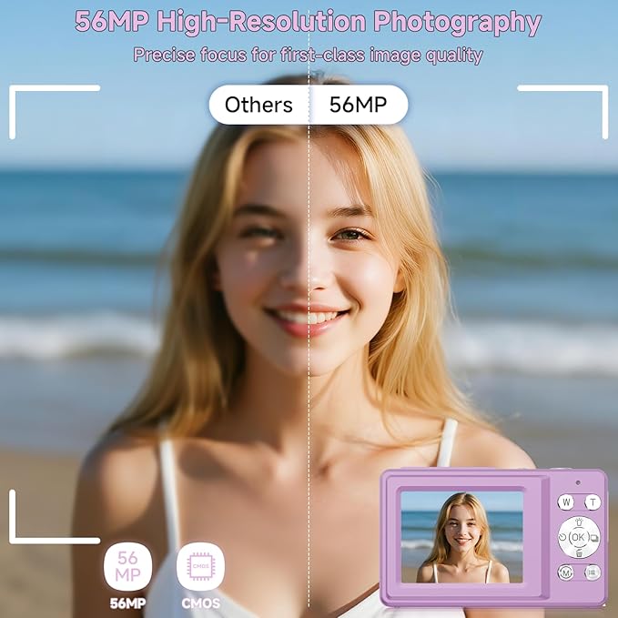 Digital Camera, 56MP 2.7K Dual-Screen Selfie Camera with 16X Zoom, 20 Filters & Anti-Shake, Portable Point and Shoot Digital Cameras with 32GB Card, Compact Travel Cameras for Beginners Teens Kids