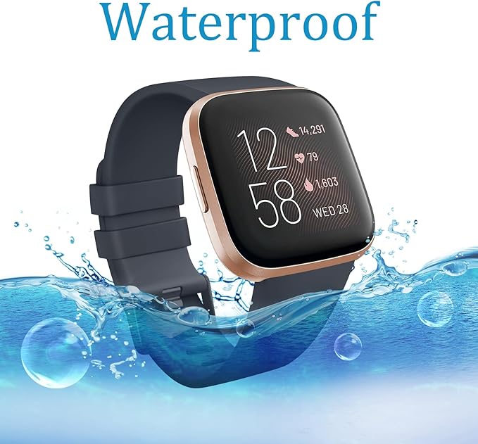 Mugust Sport Bands Compatible with Fitbit Versa 2 / Fitbit Versa /Versa Lite/Versa SE, Classic Soft Silicone Replacement Wristbands Straps for Fitbit Versa 2 Smart Watch Women Men (Large,Midnight