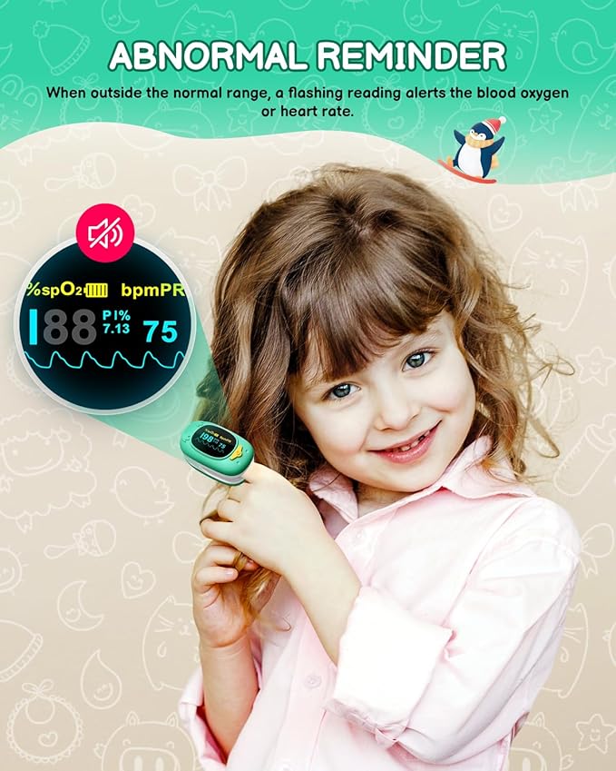 Pulse Oximeter For Kids-HOLFENRY Baby Oxygen Monitor Fingertip For Children Kids Pulse Oximeter Fingertip, Large Display, Included with AAA Battery
