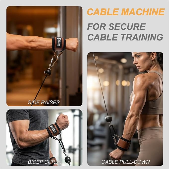 J Bryant Fitness Wrist Cuffs for Cable Machines – Heavy Duty Adjustable Wrist Straps with 7mm Neoprene Padding for Strength Training, Pull Exercises, and Forearm Support
