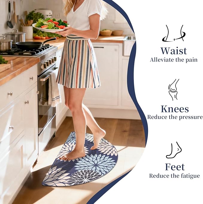 PVC Anti-Fatigue Semi Circle Kitchen Mats, Non-Slip Kitchen Rugs, Comfort Standing Runner Rug, Multipurpose Indoor Mats for Laundry, Office, Bedroom, Sink, Bathroom,Dark Blue,size18 x30