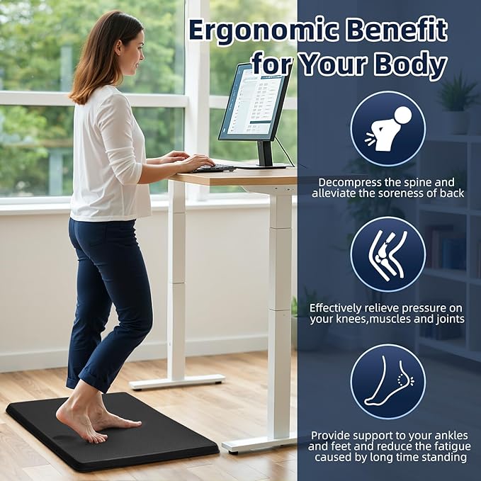 Kitchen Mat Cushioned Anti Fatigue, 0.75" Waterproof,Non Slip Kitchen Rugs, Memory Foam Comfort Mat for Standing at Home,Office,Sink,Laundry(17"x31" Black)