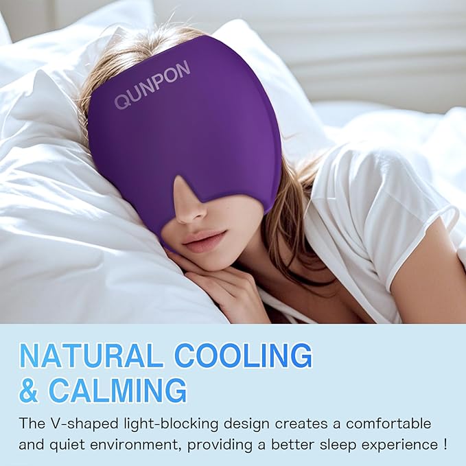 Valentines Day Migraine Relief Cap Gifts for Her Him,Headache Relief Cap Ice Pack Mask,Cold Eye Face Hat Cooling Gel Head Wrap for Tension,Stress,Hangover Gifts for Women Men Mom-Purple