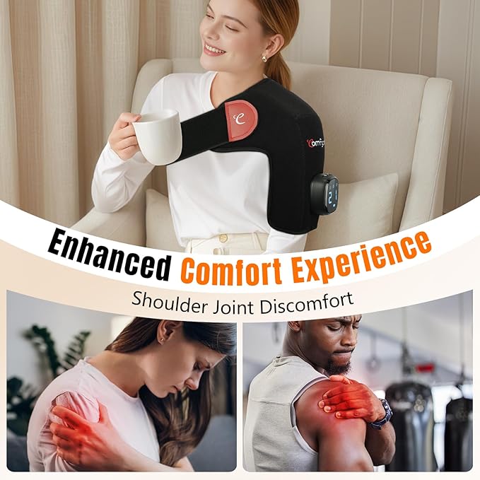 Comfytemp Cordless Shoulder Heating Pad for Rotator Cuff Soothing Comfort, Electric Heated Shoulder Brace Wrap App Control Wireless, Gifts for Mom Dad, 9 Heat 10-30 Timers (No Massage S/M)