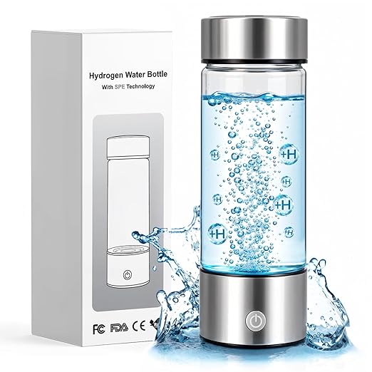Upgraded 2200PPB Hydrogen Water Bottle Generator, 3-Minute Fast Electrolysis with SPE/PEM Technology, Portable Rechargeable Ionizer for Antioxidant Rich Water, 16oz Borosilicate Glass for Gym Travel