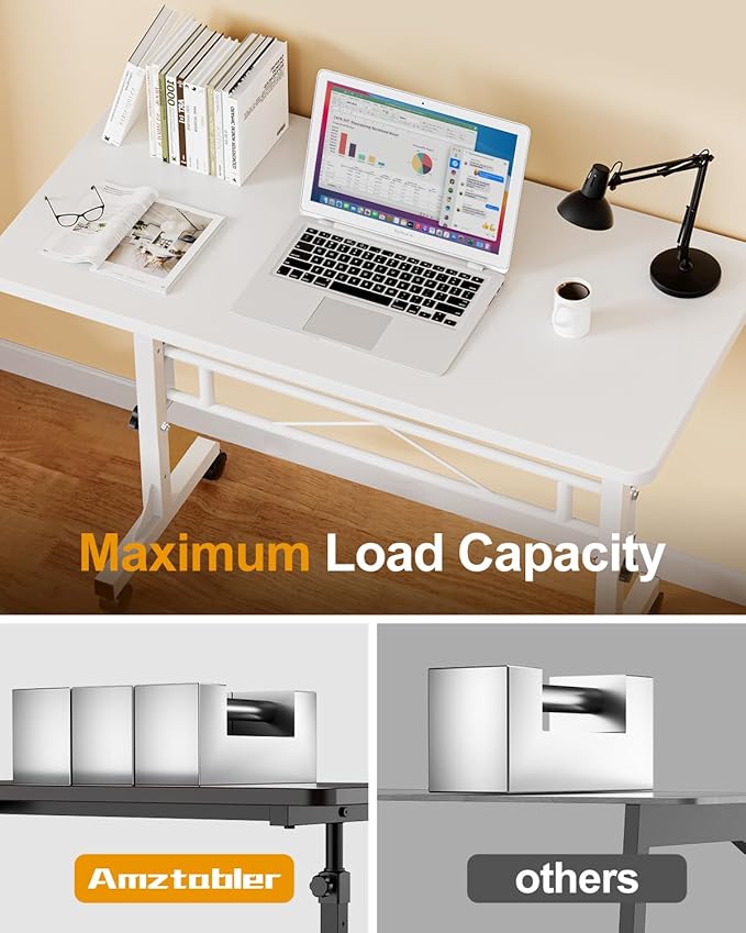 Small Standing Desk Adjustable Height, Mobile Stand Up Desk with Wheels, 32 Inch Portable Rolling Desks Conference Room Tables for Walking Pad Treadmill White