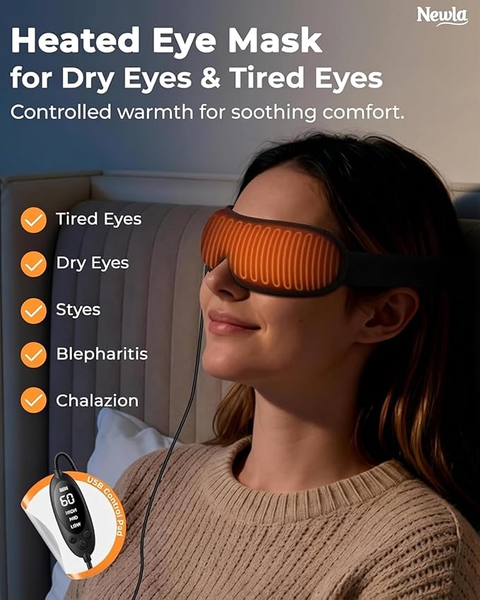 Heated Eye Mask for Dry Eyes: FSA&HSA Eligible, Stable Warm Compress for Tired Eyes, Stye & Blepharitis Relief – with Temperature & Timer Control, USB-Powered – Ideal for Sleep, Office & Travel