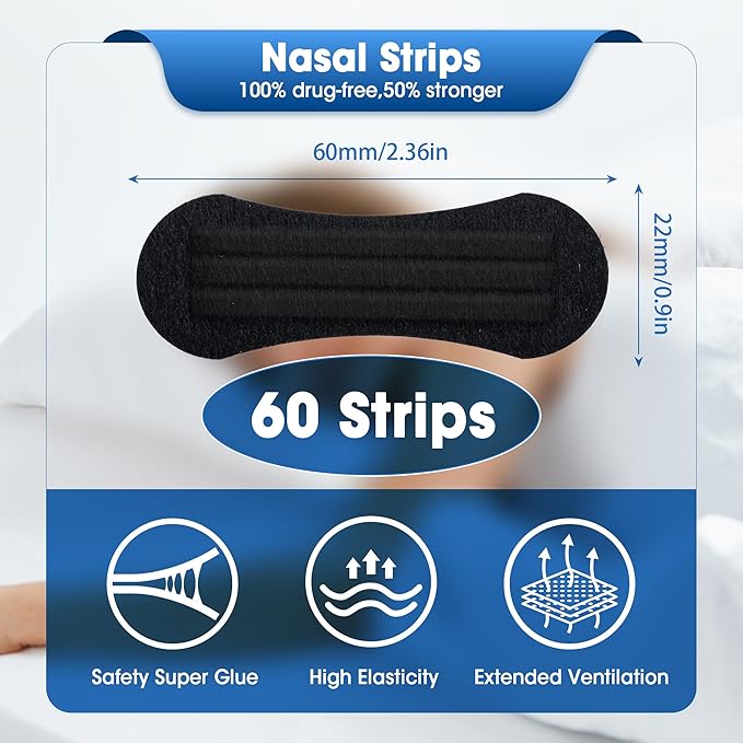 Nasal Strips for Snoring (60 ct),Extra Breathing Nose Strips,Reduce Snoring Aids for Men & Women,Oil & Sweat Proof,Help Improves Sleep and Sports,Universal Fit